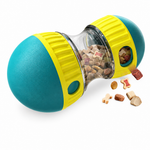 Dog puzzle ball shown with adjustable food-release opening