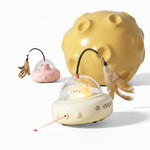Close-up of the feather and bell on the PAWZINA electric cat teaser toy
