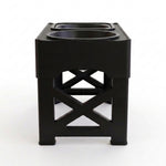 Front view of the black and gray PAWZINA elevated dog feeder