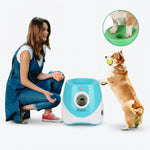 Small dog playing fetch with the automatic ball launcher