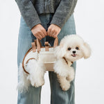 PAWZINA genuine leather cat carrier handbag in a portable design