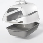 Portable enclosed cat litter box showing its built-in handle