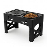 Side view showing the elevated dog feeding station design