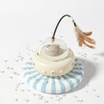 Interactive cat teaser toy displayed in brown and pink options