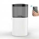Automatic pet feeder displayed with food container and fitted lid
