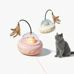 Side view of the UFO-style PAWZINA interactive cat toy