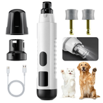 USB-rechargeable dog nail grinder displayed with included charging cable